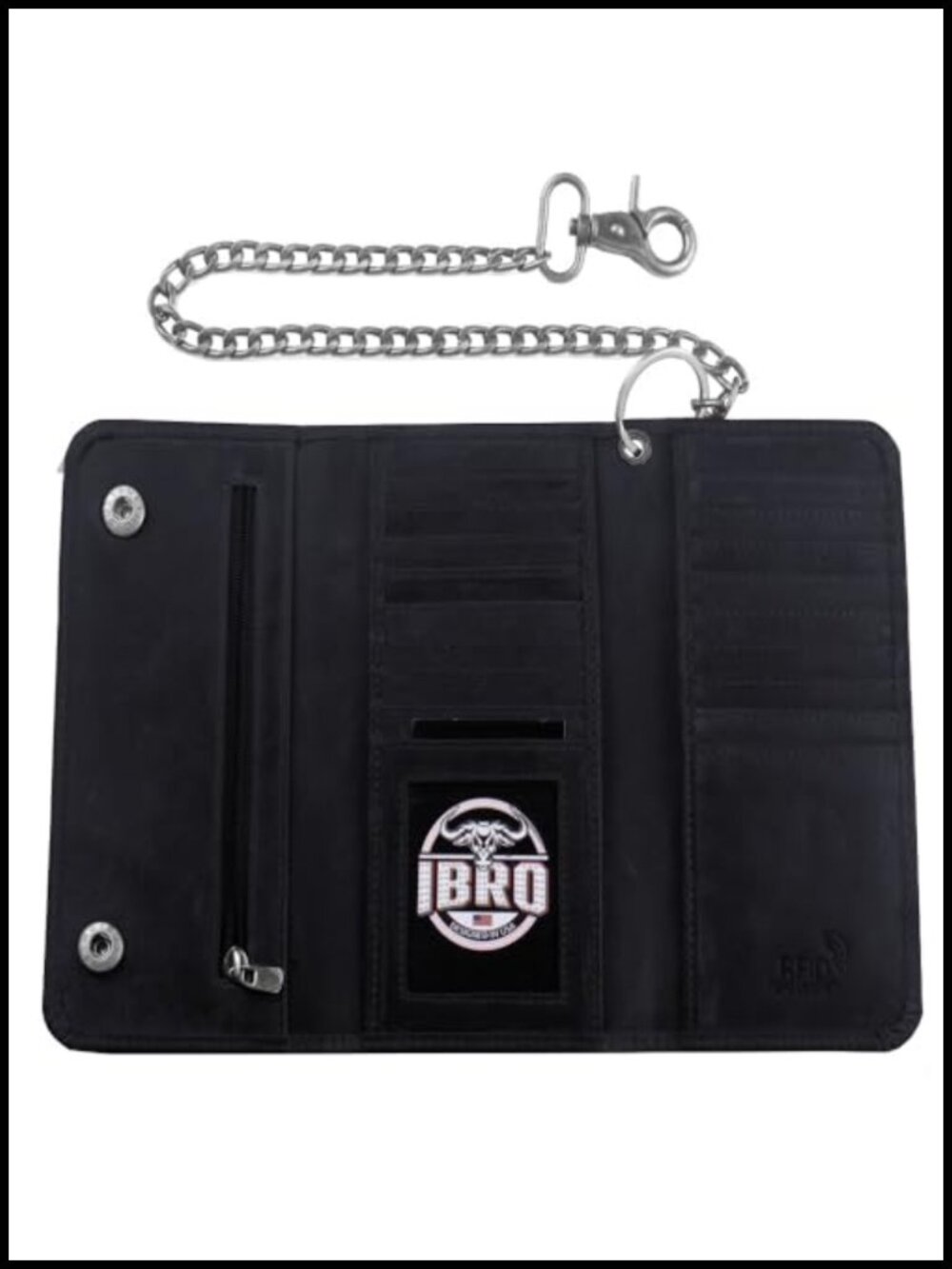 Cowhide Leather RFID Tri-Fold Biker Wallet with Removable Chain for Men